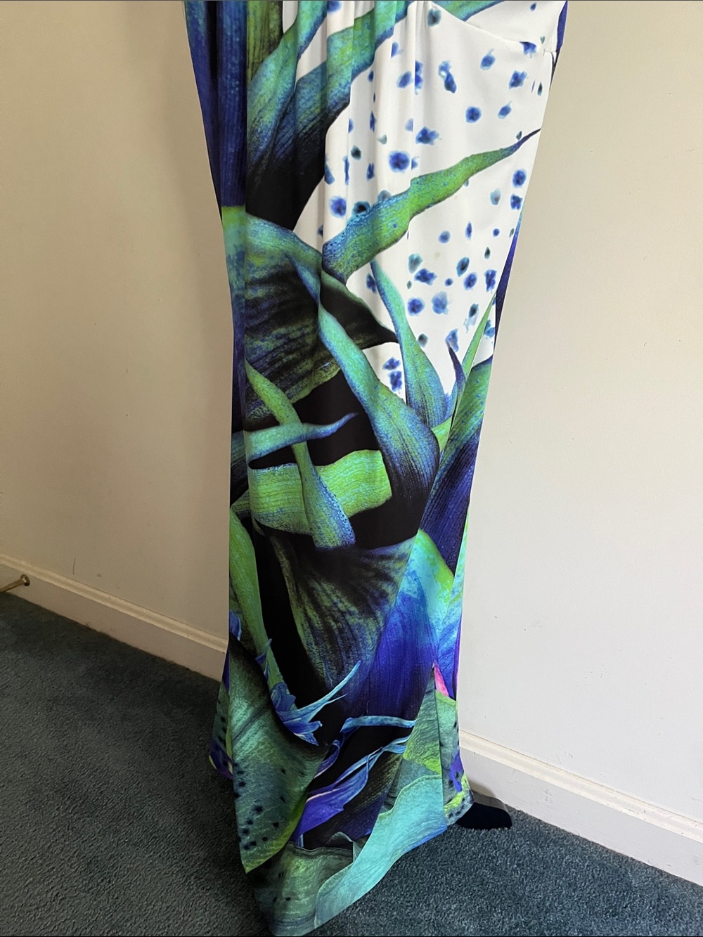 Roberto Cavalli Maxi Dress Tropical Floral Wrap Blue Green and White IT 46 Large - Picture 4 of 13